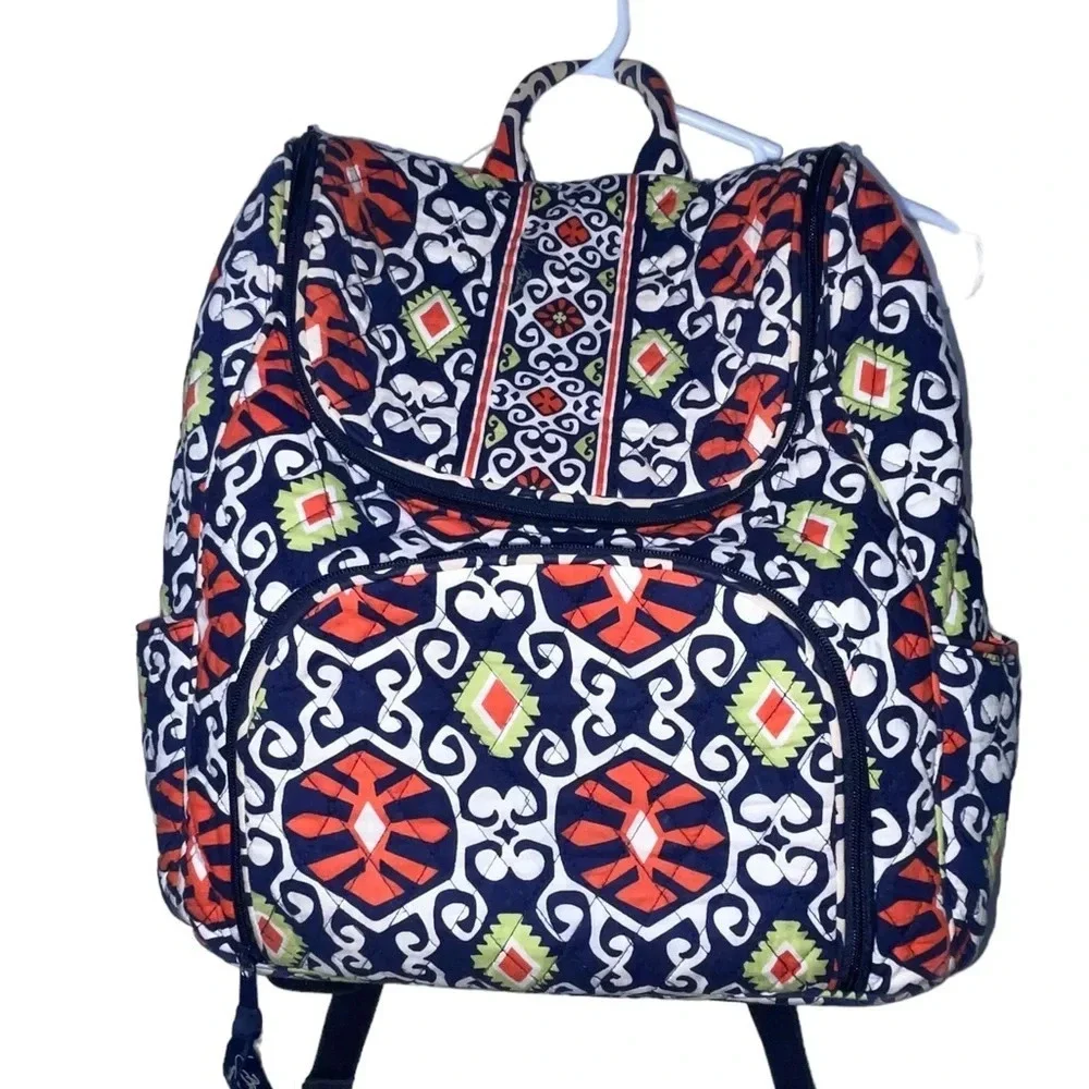 VERA BRADLEY Sun Valley Quilted Backpack Blue Orange Green Retired Print Travel